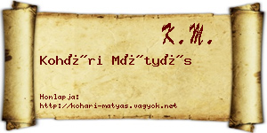 Kohári Mátyás névjegykártya